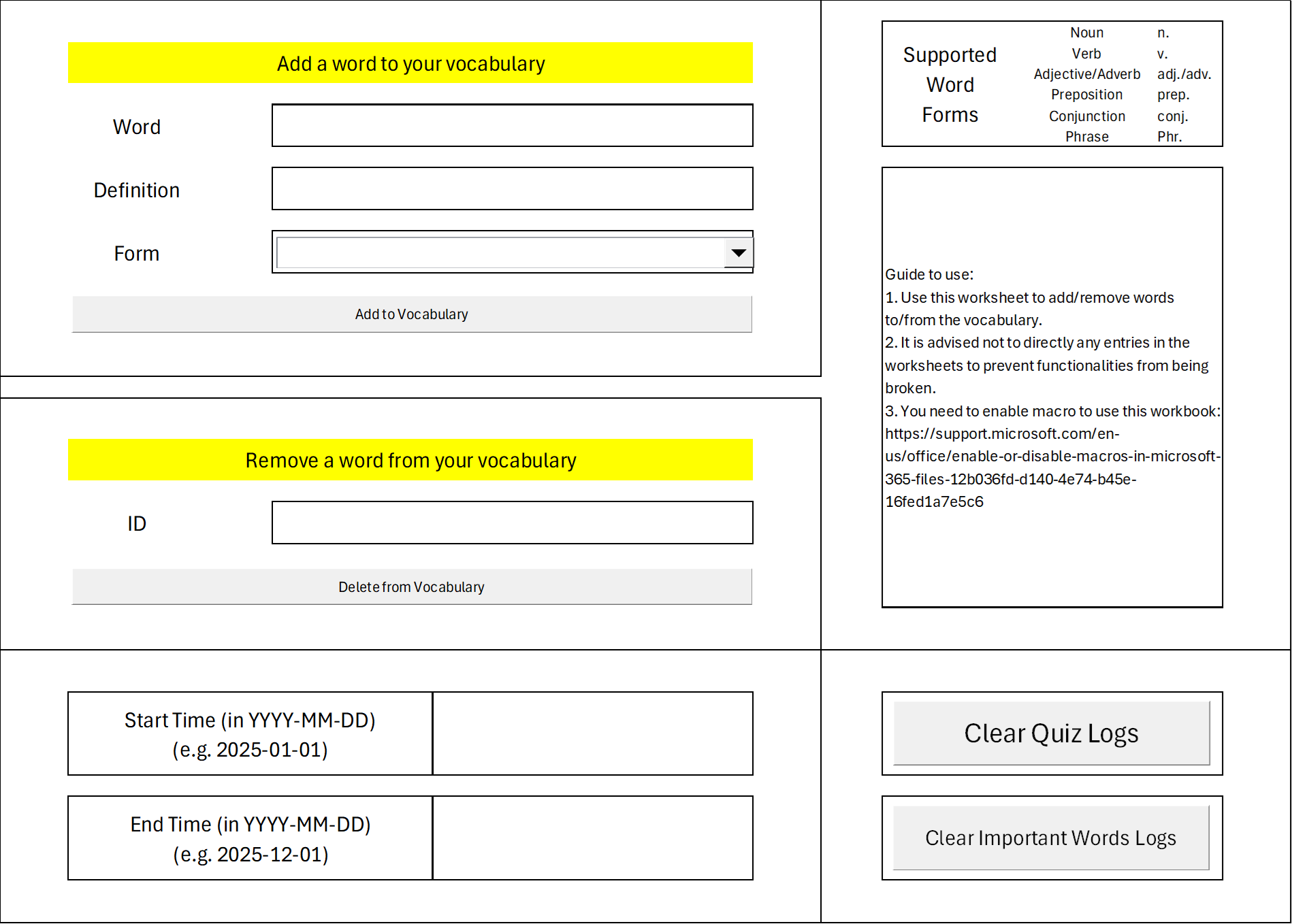 Vocabulary management worksheet